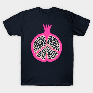 POMEGRANATE Fresh Plump Ripe Tropical Fruit in Fuchsia Hot Pink with Cream and Dark Blue Seeds - UnBlink Studio by Jackie Tahara T-Shirt